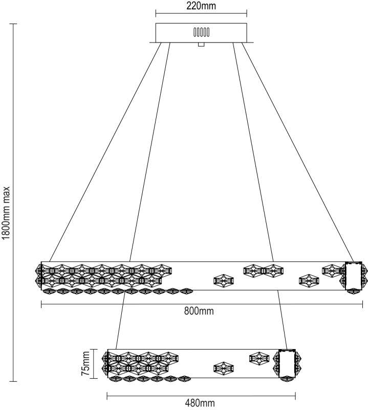 CLARIS wiszący żyrandol kryształowy 800+480 - V30006 6