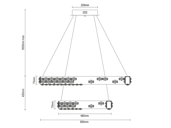 CLARIS wiszący żyrandol kryształowy 800+480 - V30006 6