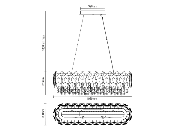 GURU wiszący kryształowy żyrandol 1050x300 - V20101 6