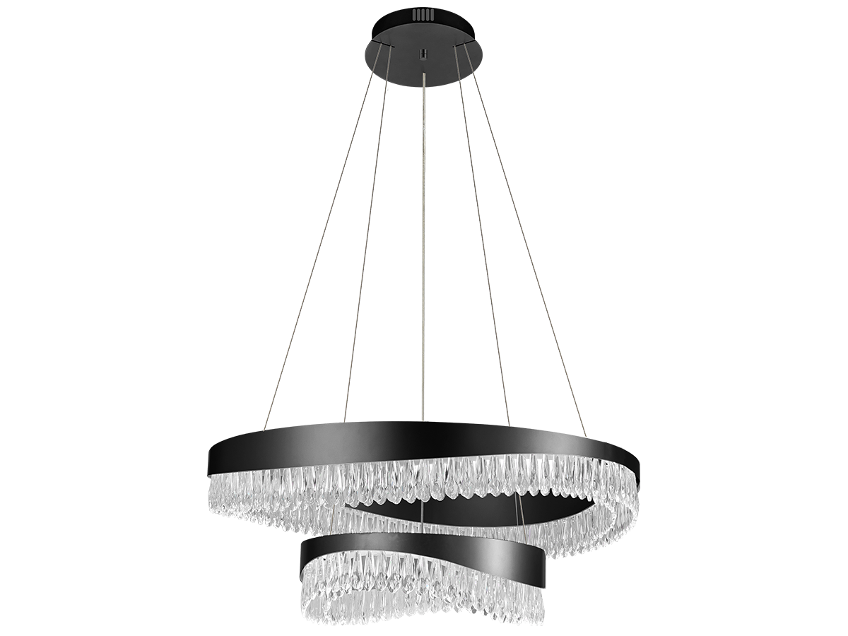 Kontrast ciemnej powierzchni i kryształowych detali tworzy wyrazisty efekt świetlny w nowoczesnym wnętrzu.