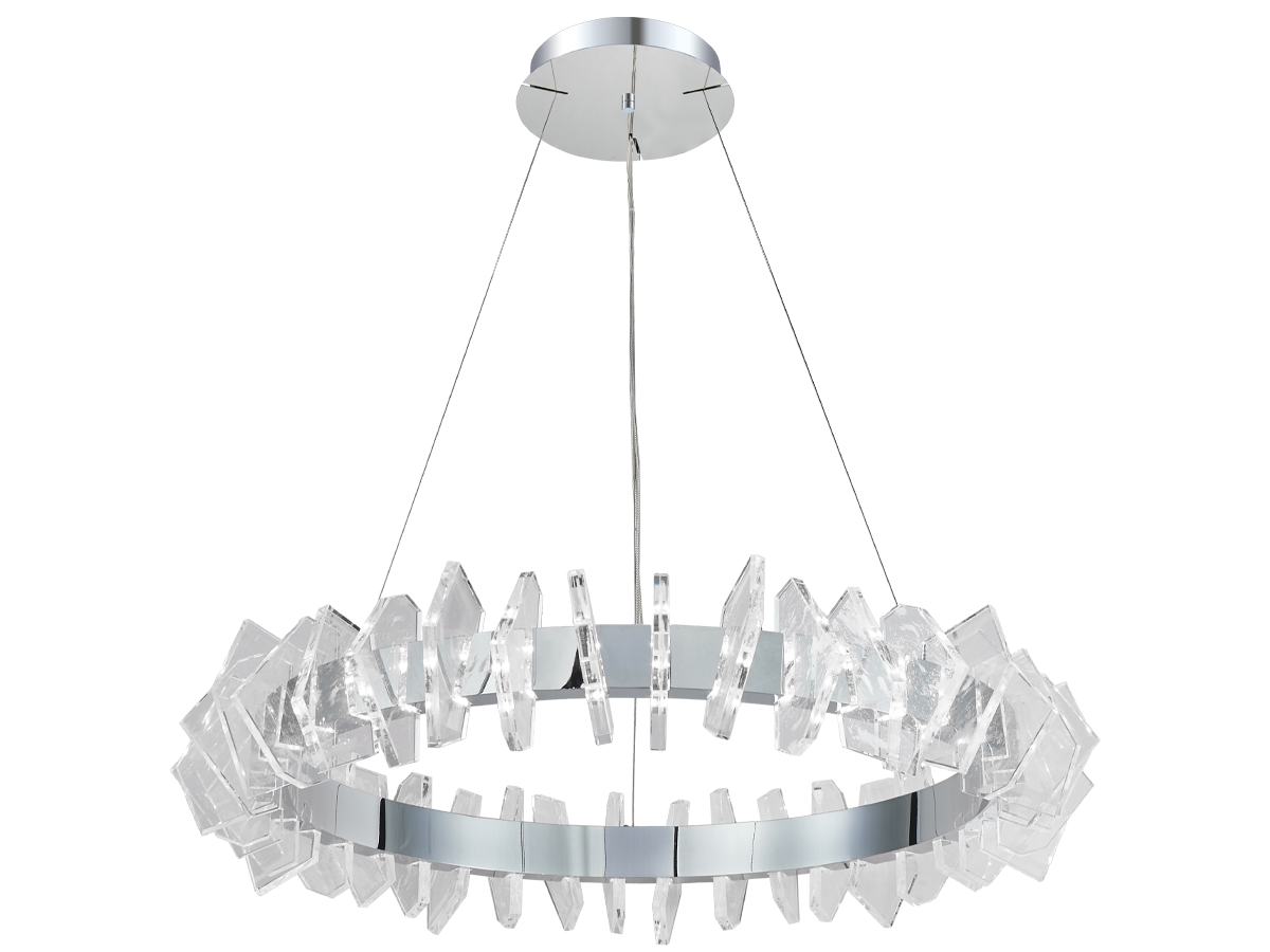 Nowoczesne lampy ze szkła z wyrazistym detalem, które tworzą interesujący efekt świetlny w przestrzeni.